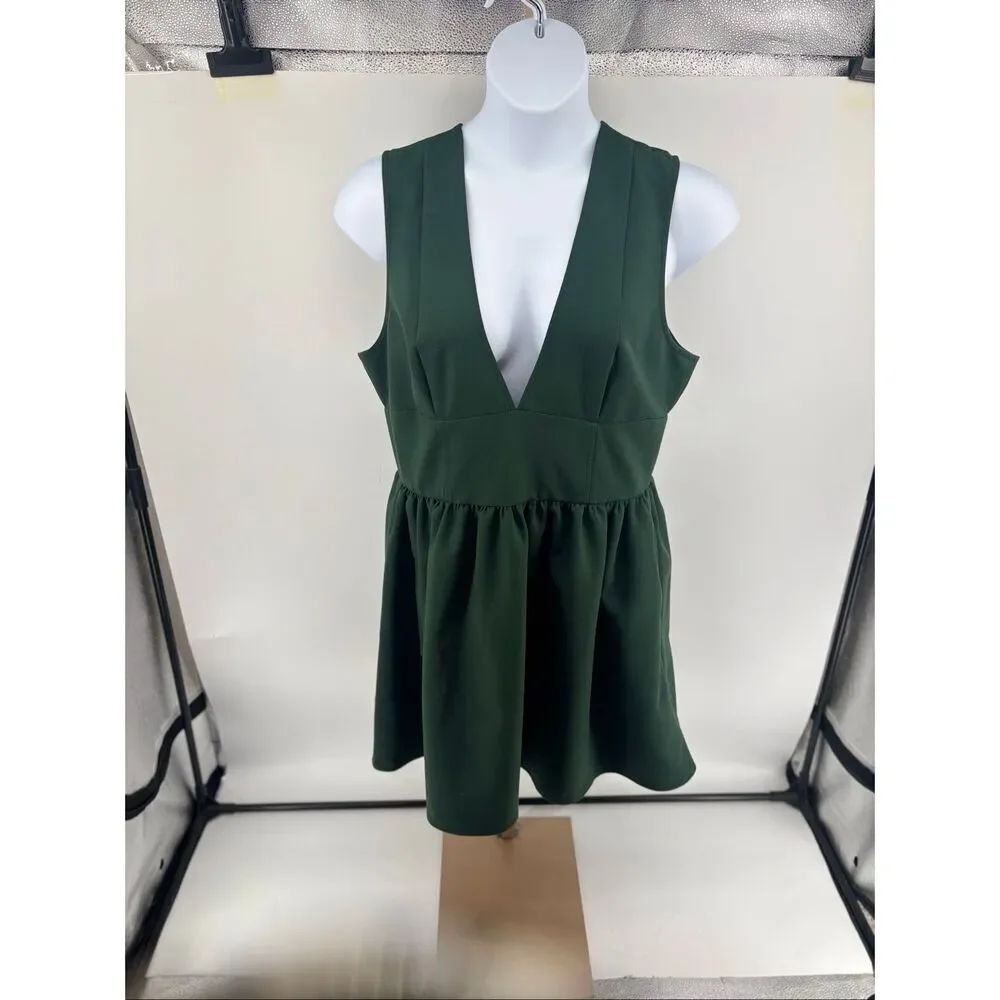 Banana Republic Anisa V-Neck Sleeveless Gathered Dress Womens 16 Forest Green